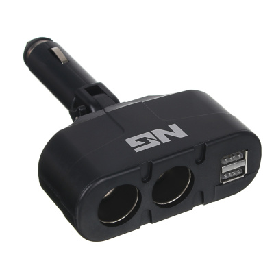 NG Разветвитель прикуривателя, 2 выхода +2 USB, 60 W, 2.1А, 12/24В,  пластик