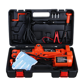 ЕРМАК Домкрат электрический 3 т, 12В, 120-420 мм, 100 Вт, в кейсе, х/б перчатки с ПВХ