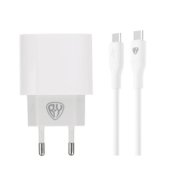 BY Комплект СЗУ Ньютон 20Вт, USB-C PD + кабель С-С, 3А, 100см, 110-240В, 50-60Гц, пластик, белый