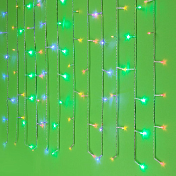 СНОУ БУМ Гирлянда эл. бахрома, 96LED, 3x0,7м, мультицвет, 8 реж, ПВХ прозр., коннектор, 220В