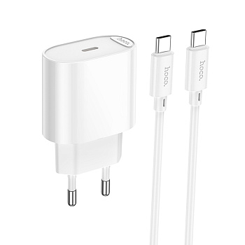 Сетевое зарядное устройство с кабелем hoco. модель C109A, USB-С 20Вт PD, каб C-C 1м, белый