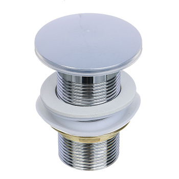 Донный клапан, без перелива, большая кнопка, подкл. 1 1/4", d=66мм, нерж. сталь, хром