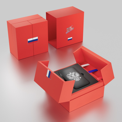 BY Аккумулятор мобильный Светящийся 10000мАч, USB-A,USBC,встр.каб.,QC,PD,22.5W, Герб, короб. красная