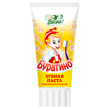 Зубная паста детская БУРАТИНО лимонадный взрыв, п/туба, 75г