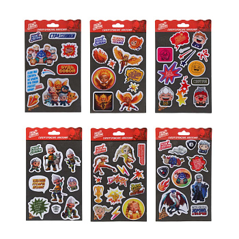 Наклейки "Русские Супергерои" 13х19см, пластик, микс 6 дизайнов