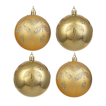 СНОУ БУМ Набор шаров 8 см, 4 шт, золото, пластик, глиттер, 26-115