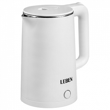 LEBEN Чайник электрический 1,8л, 1850Вт, скрытый нагревательный элемент, белый пластик