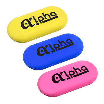Ластик ClipStudio Альфа 5,7х2,6х1,2см, овальный, цветной, улучшенное стирание, ТПР, 3 цвета
