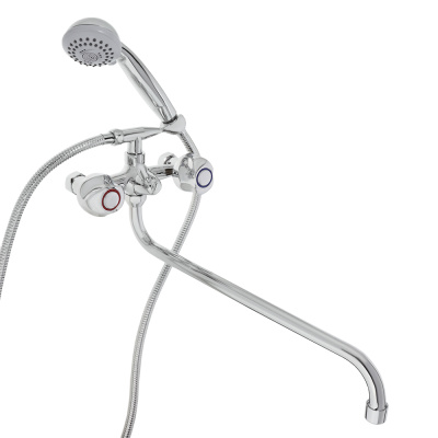 RAIN Смеситель для ванны Кварц, круглый излив 40см, керам. кран-буксы 1/2, душ. набор, латунь, хром