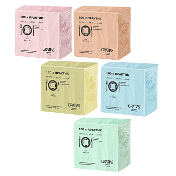 Салфетки бумажные однослойные Gratias Практик, цветные, 100л