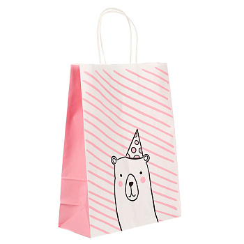 Пакет подарочный с кручеными ручками L 24x10,5x32 см, "Мишка"