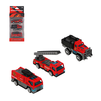 ИГРОЛЕНД Набор из 3-х машин "Пожарная служба", металл, 9,2х4,5х21,7 см, 4 дизайна