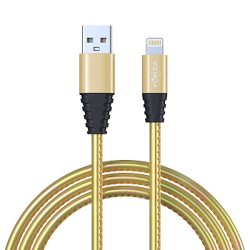 Кабель для зарядки USB(A)-iP FORZA Перламутр, 1м, 2А, кожаная оплётка, 3 цвета, пакет