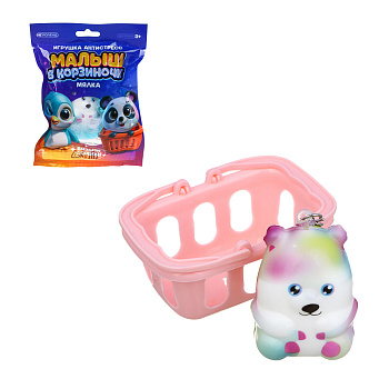 ИГРОЛЕНД Игрушка антистресс, сквиш - брелок "Малыш в корзиночке", PU, 12х17см, 12 дизайнов