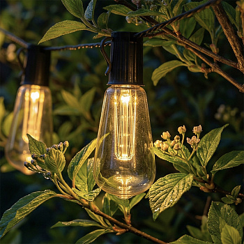 INBLOOM Гирлянда уличная на солн.батарее, 6.3м, 20LED, шампань, 8 реж, 1xAAA 600mAh, ABS, IP44