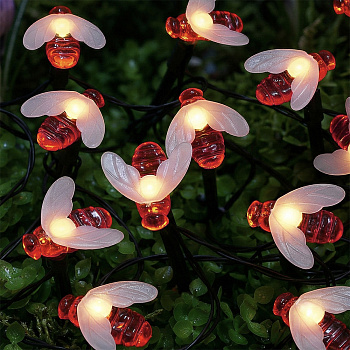 INBLOOM Гирлянда на солн.батарее, 25LED, 7м, шампань, 2 реж, пчелка, ПВХ зел, 2V80mA, 1.2V600mAh