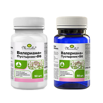 БАД "Валериана+Пустырник+В6" Мирролла, 50табл, банка