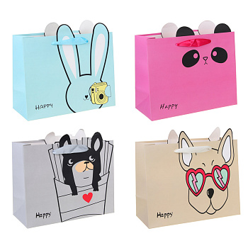 Пакет подарочный вскч бум., 210 гр, М 23x18x10 см, Ушки, 4 дизайна