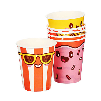 Набор бумажных стаканов Ожившая еда, 6 шт*250 мл