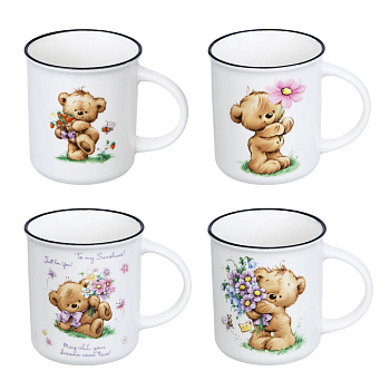 Кружка 350мл, фарфор, "Мишки", 4 дизайна