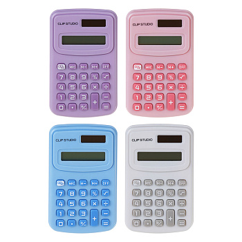 Калькулятор карманный ClipStudio 8-разр, 10х6,2х0,9см, пластик, ПВХ коробка, 4 цвета