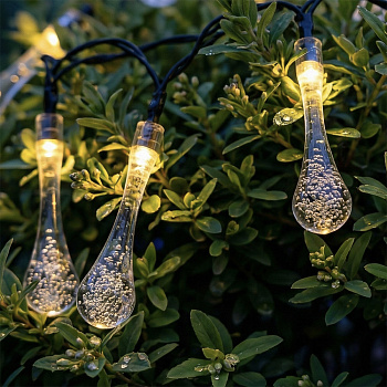 INBLOOM Гирлянда на солн.батарее Капля, 25LED, 7м, шампань, 2 реж, ПВХ зел, 2V80mA, 1.2V600mAh