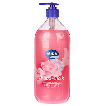 Крем-мыло жидкое AURA Silky Cream Шелк и лотос, дозатор, п/б, 1000мл