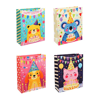 Пакет подарочный бумажный тм LADECOR L 32x26x10 см, детский, 4 дизайна