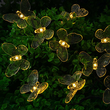 Гирлянда на солн. батар. тм INBLOOM Бабочки,7м, 25LED, шампань, AAA 600mAh Ni-MH, 2 реж., ABS,PVC,PS