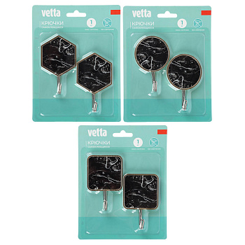 Крючки самоклеящиеся тм VETTA Черный мрамор, пластик, металл, 2шт