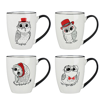Кружка тм MILLIMI Совы 350мл, фарфор, 4 дизайна
