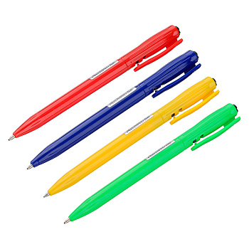 Авторучка шариковая синяя, наконечник 0,7 мм, пластик, 4 цвета корпуса