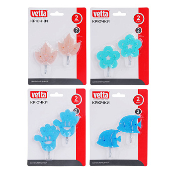 Крючки самоклеящиеся тм VETTA, сталь Q195, полипропилен, акрил, 4 дизайна, 2шт