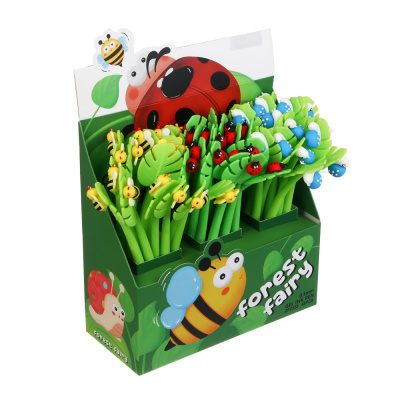 Ручка гелевая синяя 0,5мм, "Летний сад", гибкий силиконовый корпус, 3 дизайна, шоу-бокс