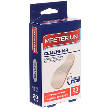 Лейкопластырь MASTER UNI "Семейный" бактериц,на нетк.основе,20шт