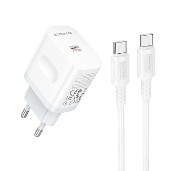 BOROFONE Зарядное устройство модель BA99A, USB-C PD 20 W + кабель зарядки С-С цвет: белый