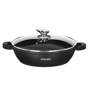 SATOSHI Лион Сотейник с крышкой 3,8л d28х7,5см,  а/приг.покр.Мрамор, силик.протекторы ручек, индукц