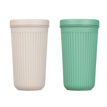 Стакан пластиковый с закручивающейся крышкой 400мл, пластик, 2 цвета