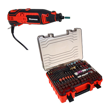 ЕРМАК Гравер электрический 160Вт, 8000-33000 об*мин, набор аксессуаров 289 пр.