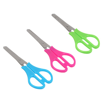 Ножницы школьные ClipStudio 13см с линейкой, пластиковые ручки, 3 цвета, на карточке с подвесом