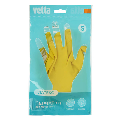 Перчатки прочные тм VETTA, размер S, латекс, желтый цвет