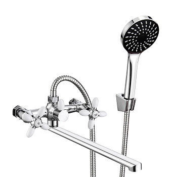 СоюзКран Смеситель для ванны с душем, прямой излив 30см, кер. кр-б. 1/2, цинк, хром/белый SK08-P243