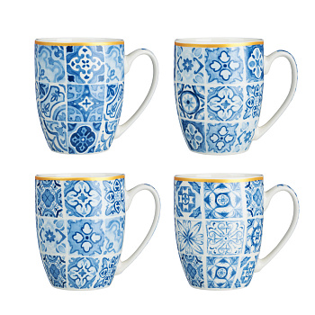 MILLIMI Кружка Голубая мозаика, 350мл, фарфор, 4 дизайна