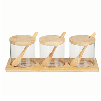 VETTA ЭКО Набор банок для хранения с ложкой, 3шт., 300мл, 28х10х9,5см, стекло, бамбук