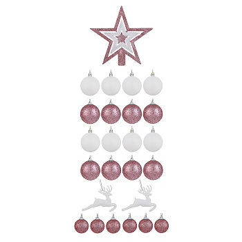 СНОУ БУМ Набор шаров и украшений 25 шт, 4см и 6см, белый, розовый