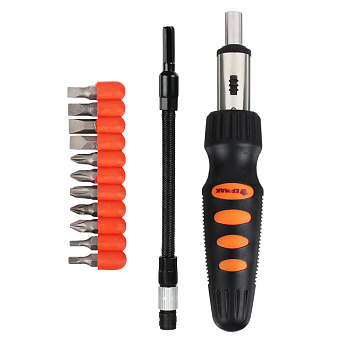 ЕРМАК Отвертка,гибкий стержнень,адаптер1/4,насадки25мм:SL5,SL6,SL7,PH1,PH2,PH3,PZ1,PZ2,T15,T20,сталь