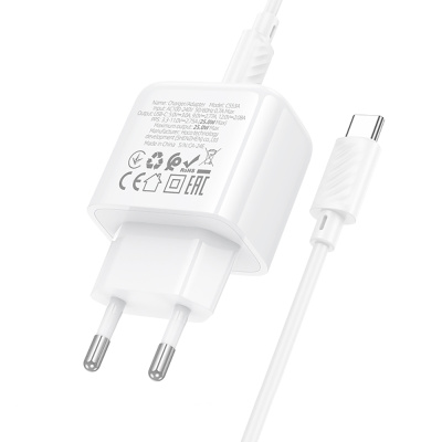 Комплект СЗУ hoco. модель CS53A, USB-C, PD25Вт, каб. C-C, белый
