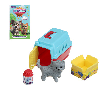 ИГРОЛЕНД Питомец с акс., 4 пр., PVC, ABS, 6,5х6,5х11см, 6 видов