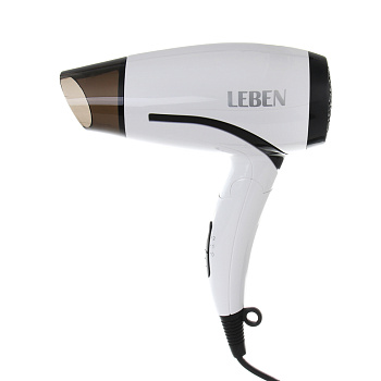 LEBEN Фен для волос, складной, 1200 Вт, 2 скорости, бело-черный, концентратор