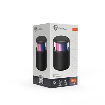 Колонка беспроводная BY GlowSound Mini, 5 Вт,подсветка, 1200мАч, microSD, ВШГ 12x8x8см, черный